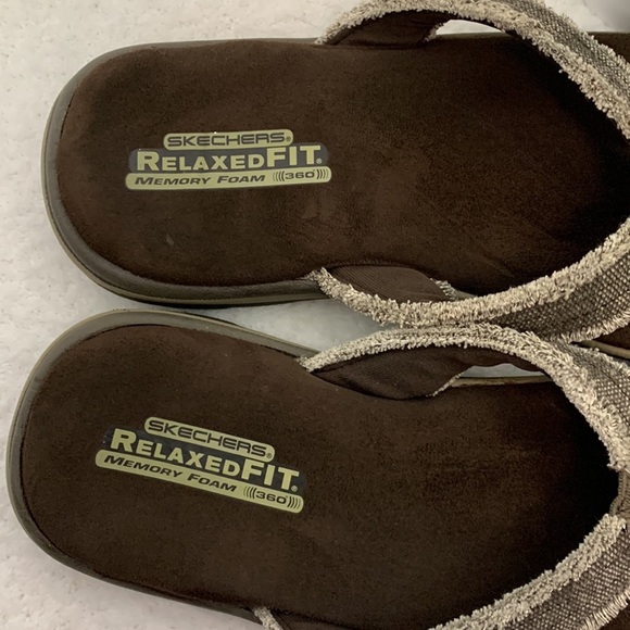 Skechers RelaxedFIT memory foam 360 men’s brown flip-flops, measured size 11 - Picture 5 of 9